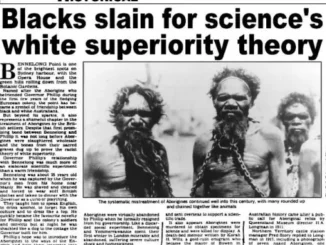 Newspaper headline about racial science theory.