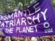 Protest banner reading "Dismantle Patriarchy Not Planet.