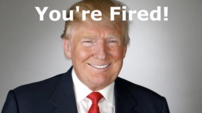 Smiling man with "You're Fired" text.
