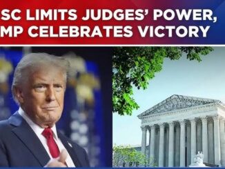 Trump celebrates Supreme Court decision, courthouse image.