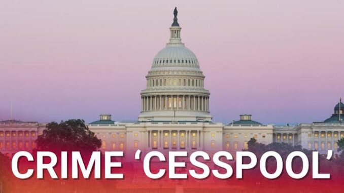 Capitol building with "Crime 'Cesspool'" text overlay. Capitol building with "Crime 'Cesspool'" text overlay.