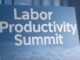 Labor Productivity Summit sign with clouds background.