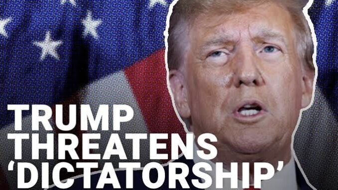 I don't know who this is. "Trump threatens dictatorship" text. I don't know who this is. "Trump threatens dictatorship" text.