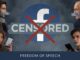 People with censored tape, freedom of speech.
