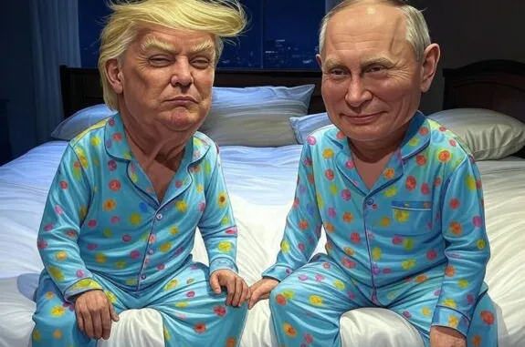 Two caricatures in matching pajamas sitting together. Two caricatures in matching pajamas sitting together.