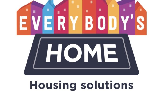 Colorful houses with "Everybody's Home" text. Colorful houses with "Everybody's Home" text.