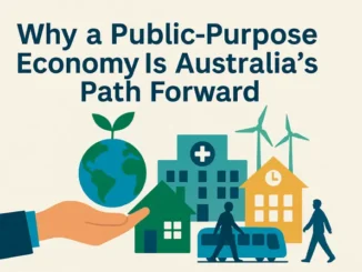 Public-purpose economy concept with buildings and transportation.