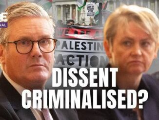 Protest backdrop with "Dissent Criminalised?" text.