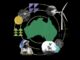 Australia map surrounded by renewable energy symbols.