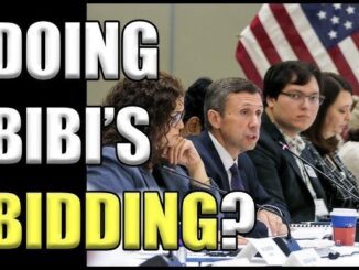 Panel discussion with text "Doing Bibi's Bidding?