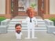 Cartoon figures with oversized heads in suits.