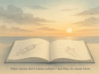 Open book with syringe and hand drawings.