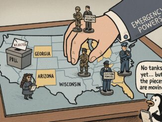 Political board game with figures and map.