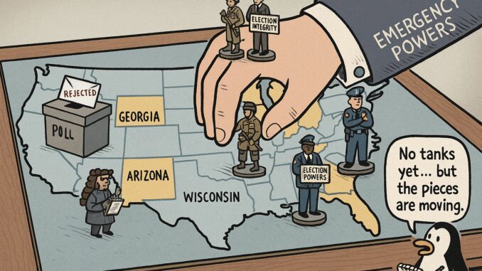 Political board game with figures and map.