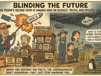 Political cartoon on science and truth distortion.