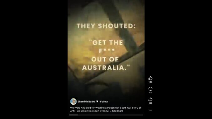 Text displaying anti-Palestinian sentiment in Australia. Text displaying anti-Palestinian sentiment in Australia.
