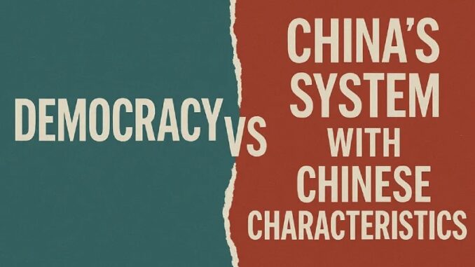 Democracy vs China's system graphic comparison.