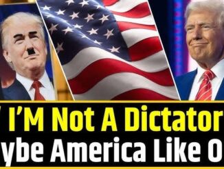 Politician, American flag, and text on display.
