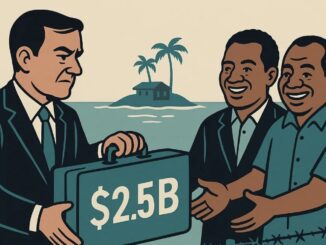 Businessman exchanging money with two smiling men.