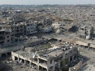 Cityscape showing extensive destruction and ruins.