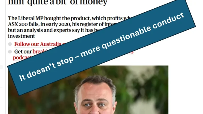 Newspaper headline about questionable financial conduct.
