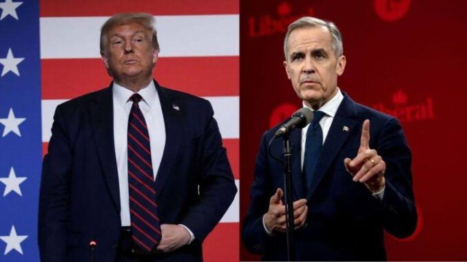Two men standing, one speaking at podium. Two men standing, one speaking at podium.