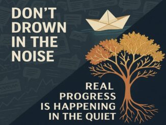 Paper boat above rooted tree, inspirational quote