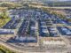Aerial view of suburban housing development.
