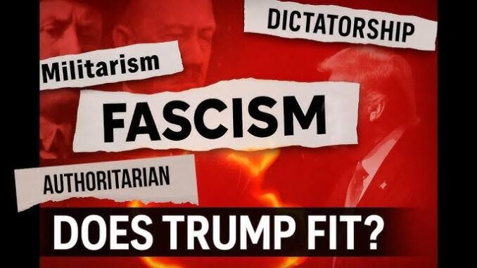 Text questioning Trump's alignment with fascism elements.