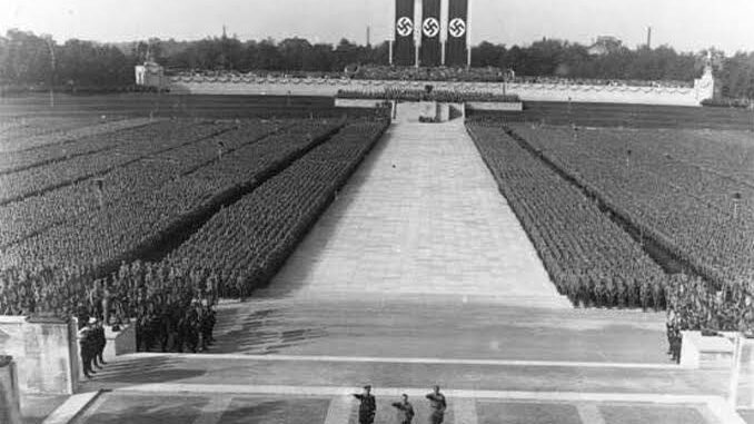 Nazi rally with soldiers in formation. Nazi rally with soldiers in formation.