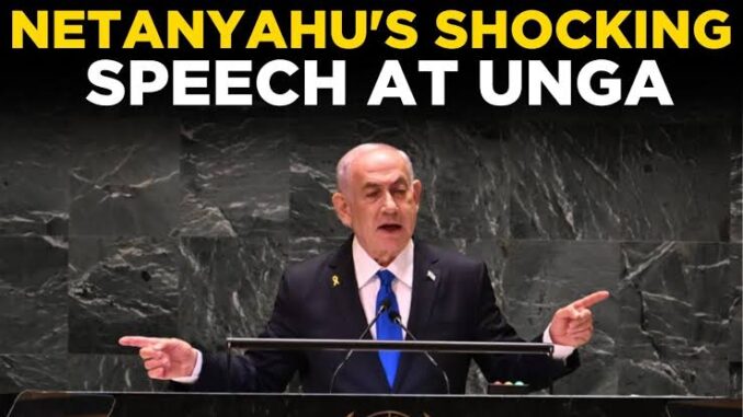 Man delivering speech at UN General Assembly.