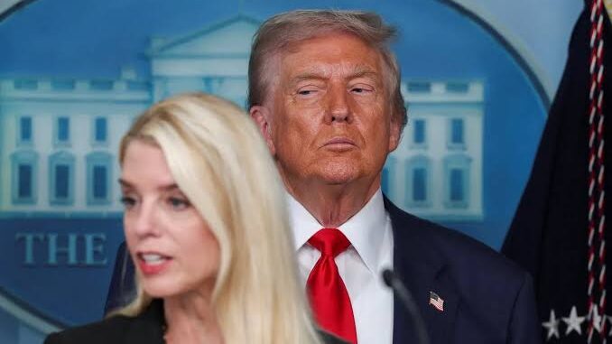 Two people at a press conference podium. Two people at a press conference podium.