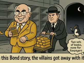 Two men with gold bars and penguin.