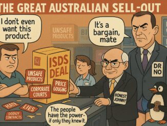 Cartoon satire on Australian trade deals.