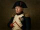 Man in Napoleonic uniform, hand in coat.