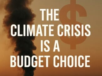Climate crisis budget choice with smoke background.