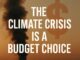 Climate crisis budget choice with smoke background.