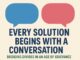 Speech bubbles with text about conversation.