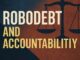 Robodebt and Accountability text with scales graphic.