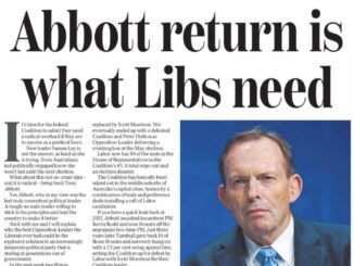 Newspaper headline about political leadership change.