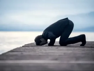 Person kneeling on dock by the water.