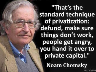 Man beside a quote about privatization.