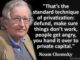 Man beside a quote about privatization.