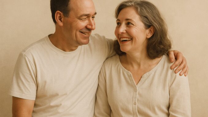Smiling couple embracing and looking at each other. Smiling couple embracing and looking at each other.