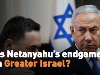 Israeli flag, two men discussing politics.