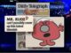 Cartoon character on newspaper front page.
