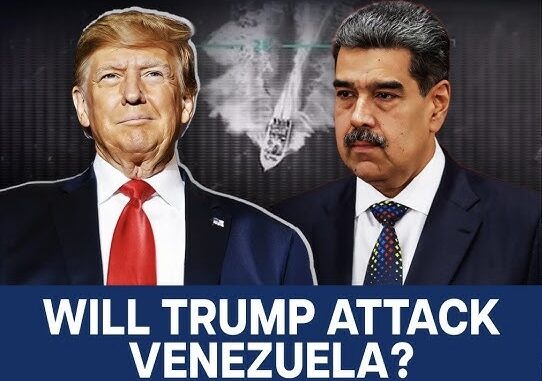 Two men with "Will Trump Attack Venezuela? Two men with "Will Trump Attack Venezuela?
