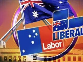 Australian political party logos and flag illustration.