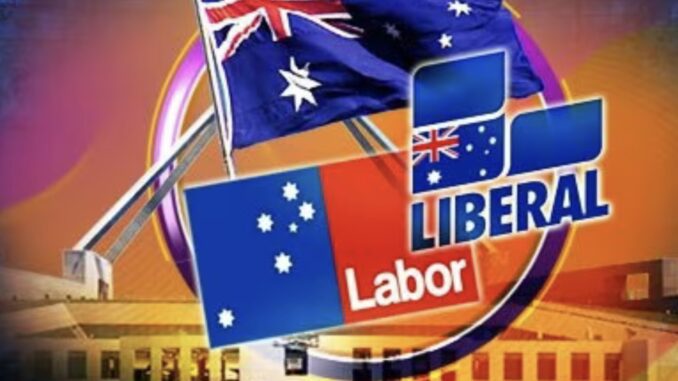 Australian political party logos and flag illustration. Australian political party logos and flag illustration.