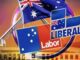 Australian political party logos and flag illustration.